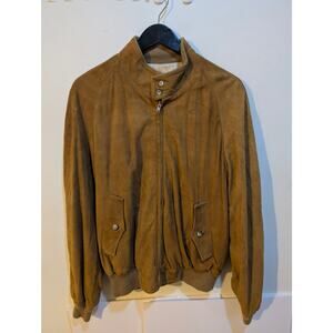 Vintage 1970s Brooks Brothers Suede Button Collar Brown Bomber Jacket Sz 46 L